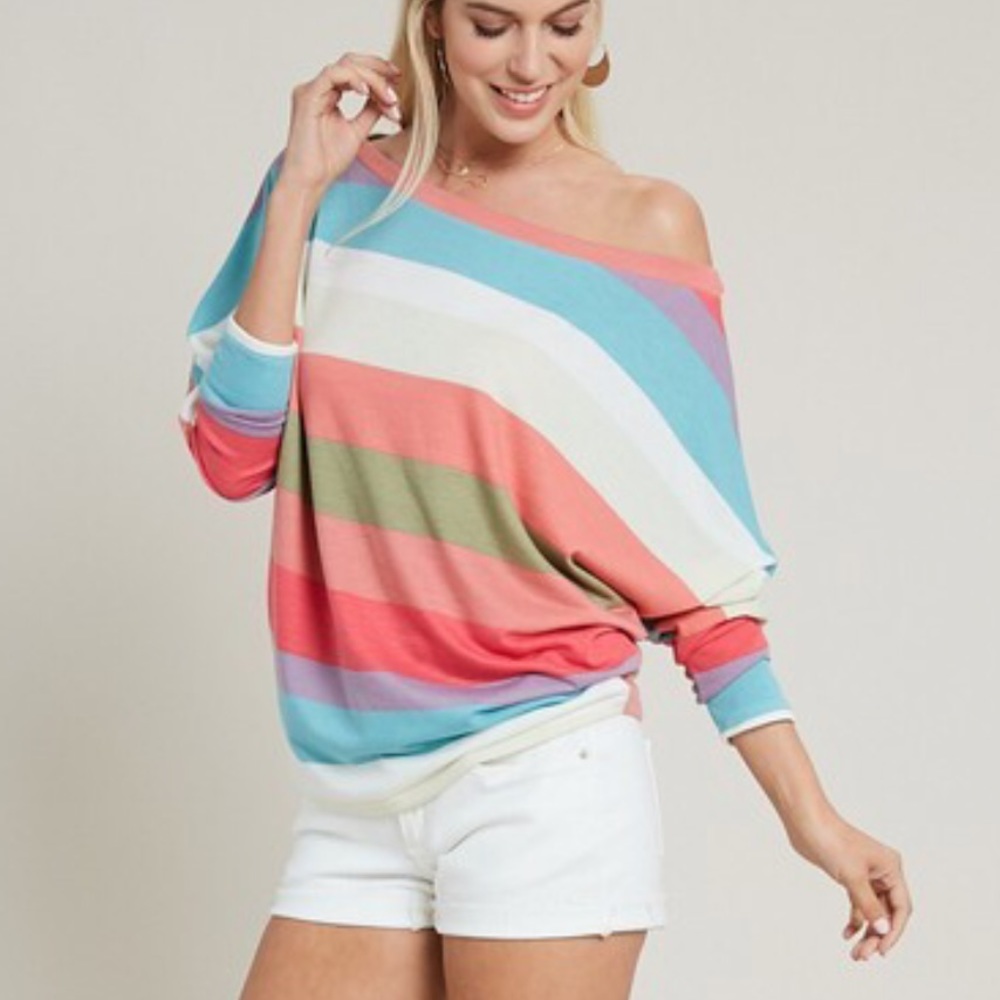 Striped Dolman Sleeve Multicolor Top